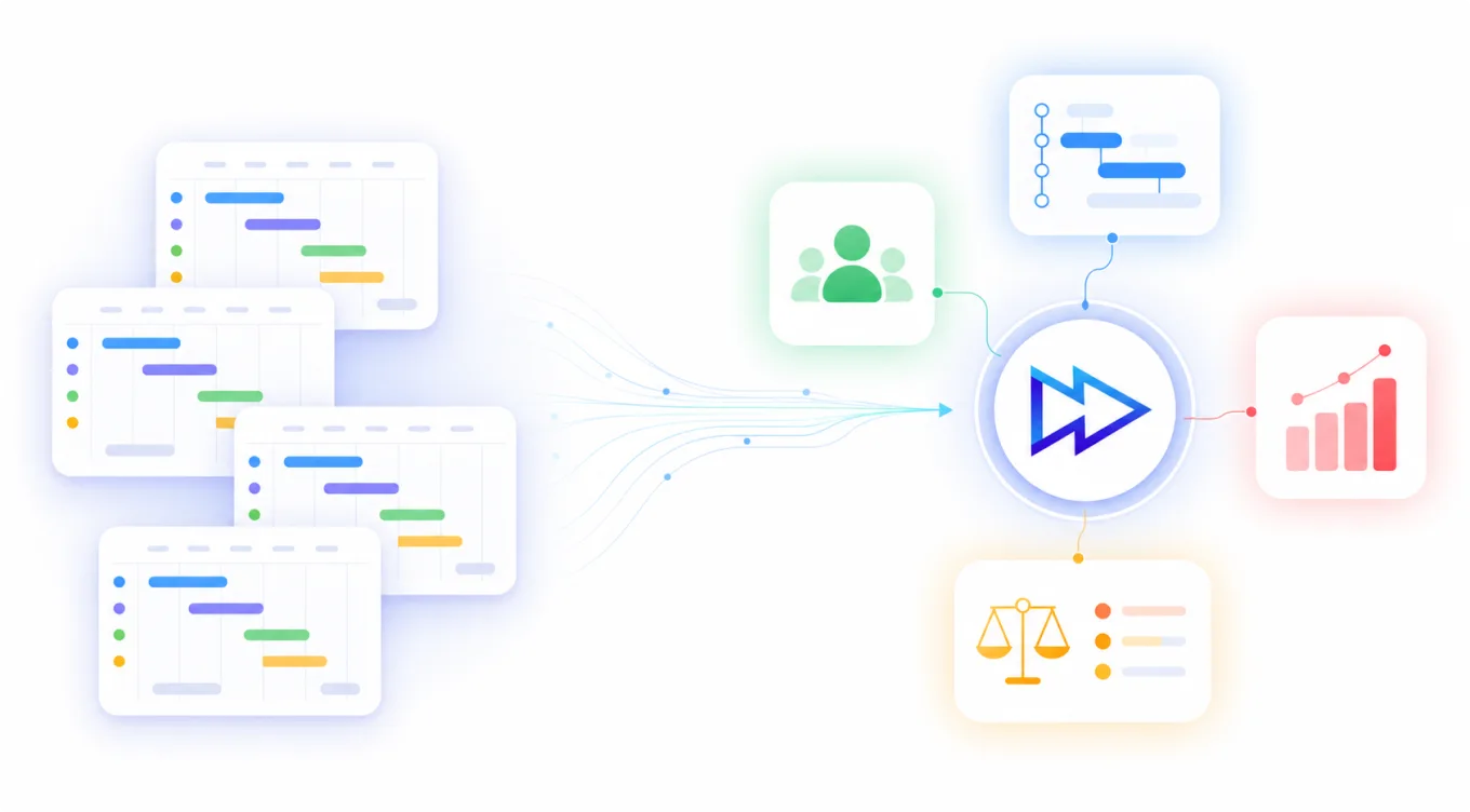 Multiple project schedules connecting to Epicflow portfolio and resource insights
