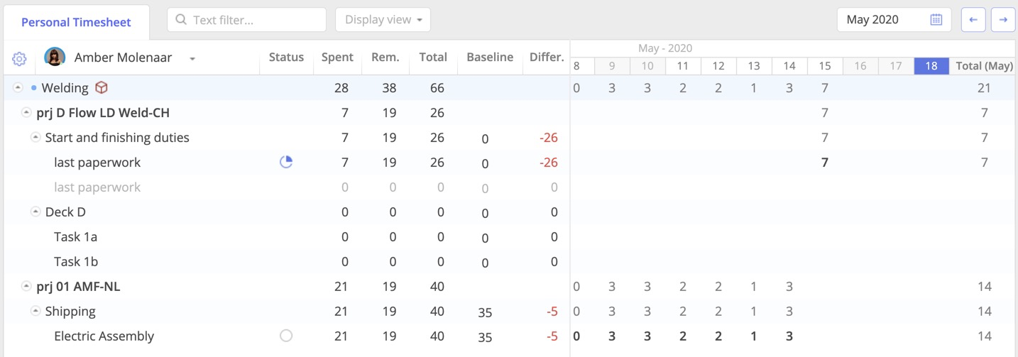 difference parameter in personal timesheet