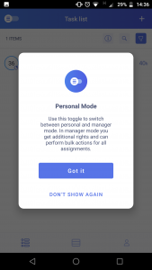 switching to personal manager mode in Epicflow mobile app