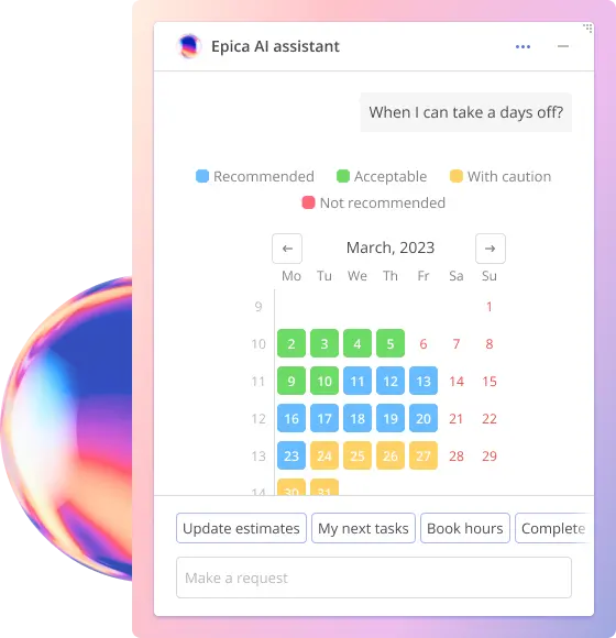 Screenshot of Epica AI assistant