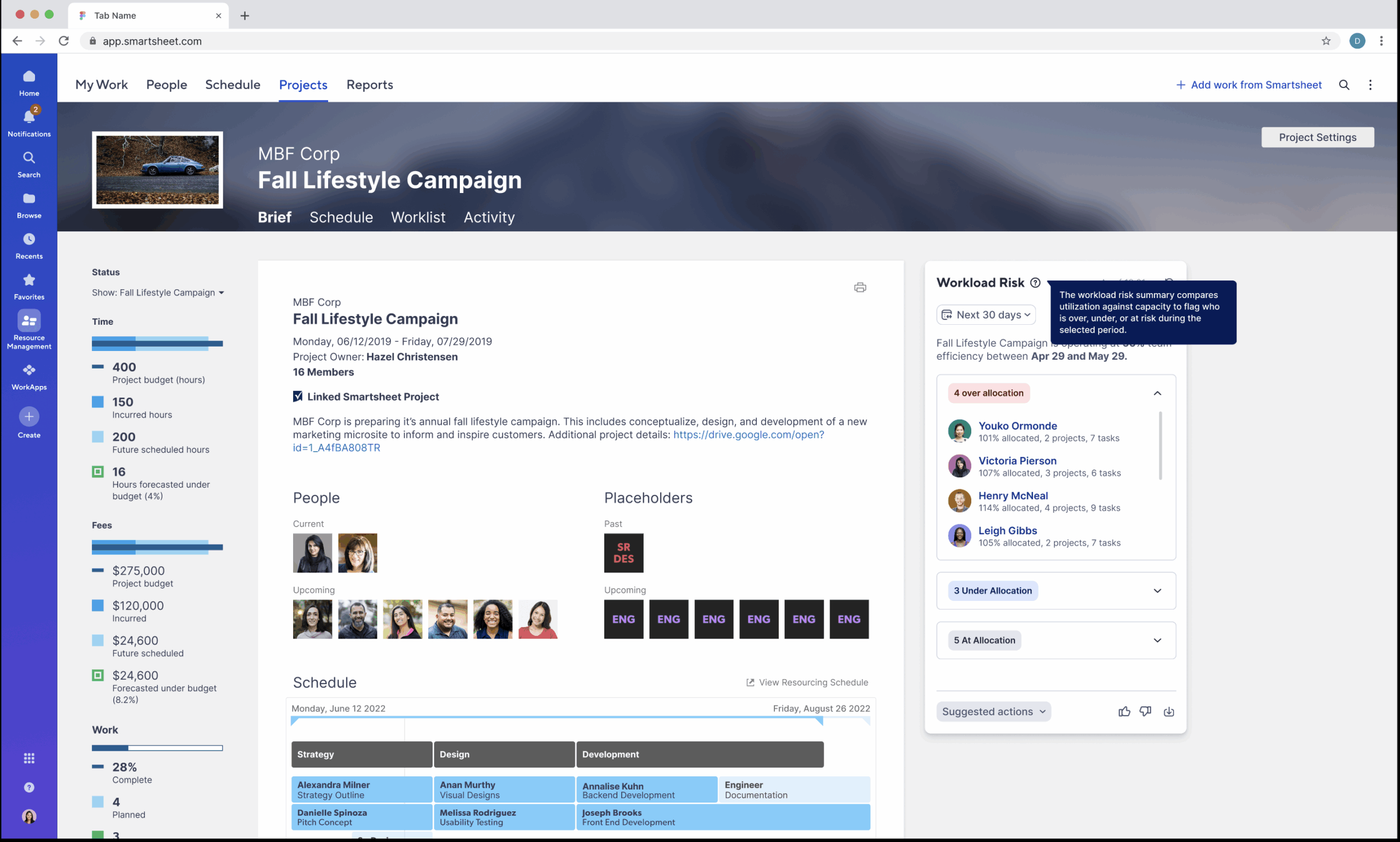 Smartsheet interface.