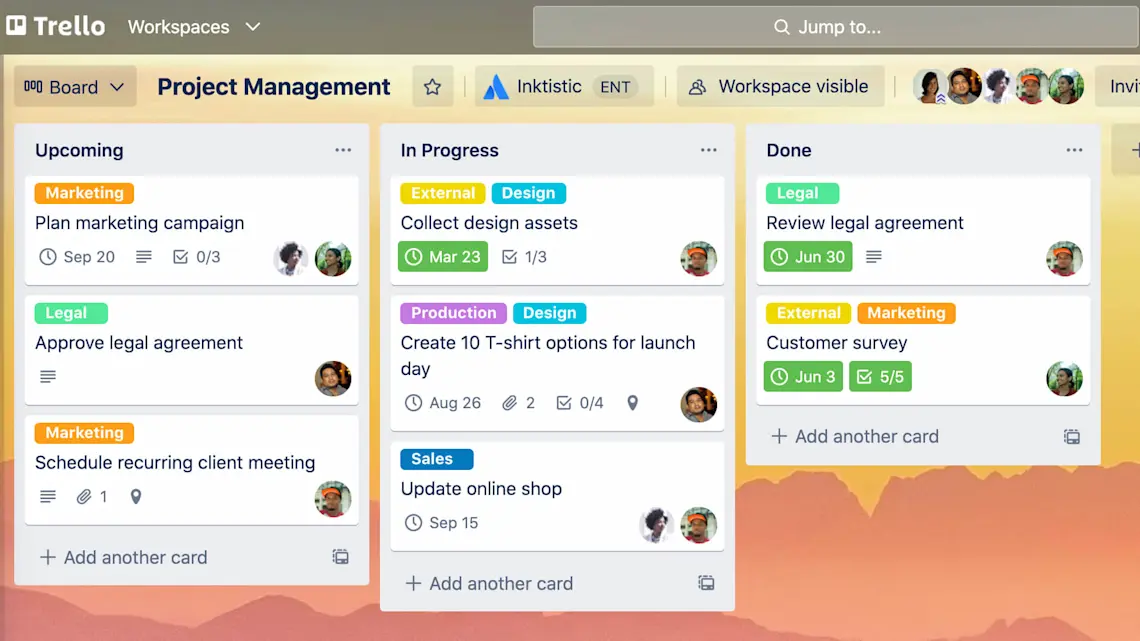 Trello interface.