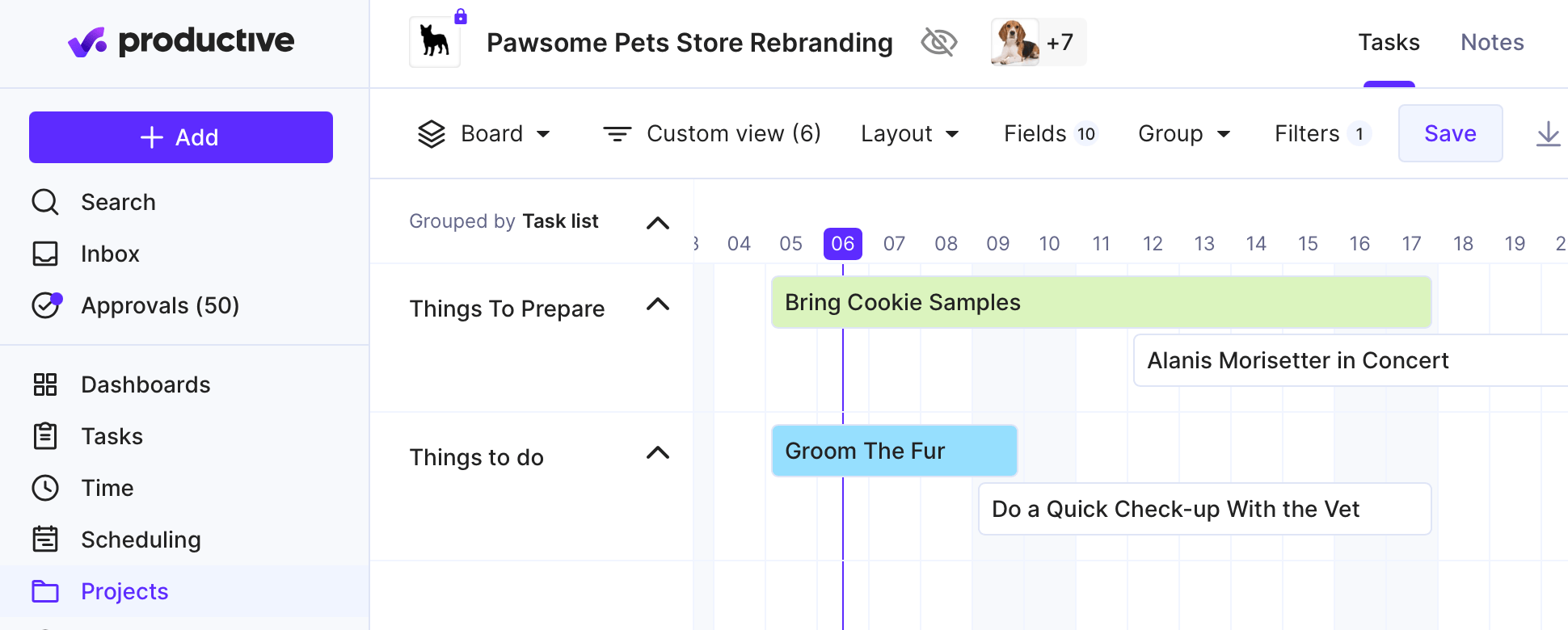 Productive interface screenshot