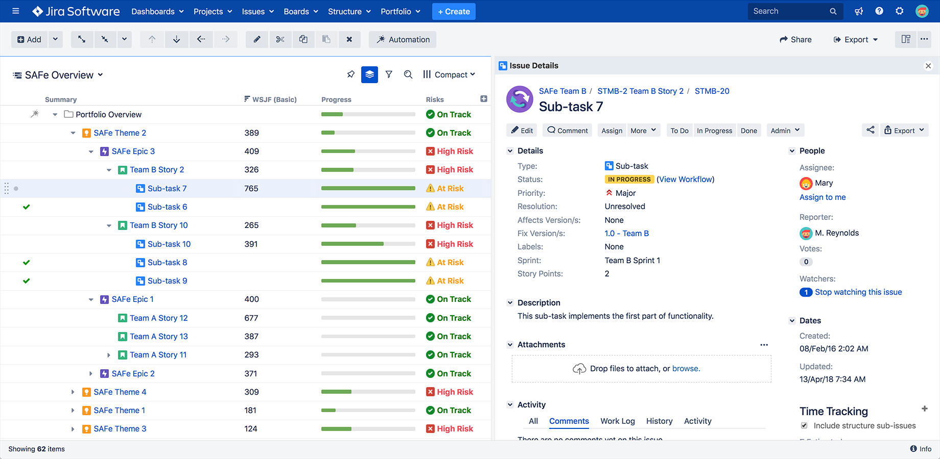 Structure Jira add-on dashboard.