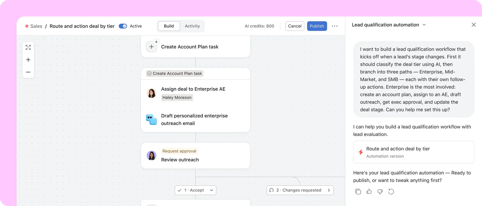 Asana AI Studio building a routing workflow from a chat prompt